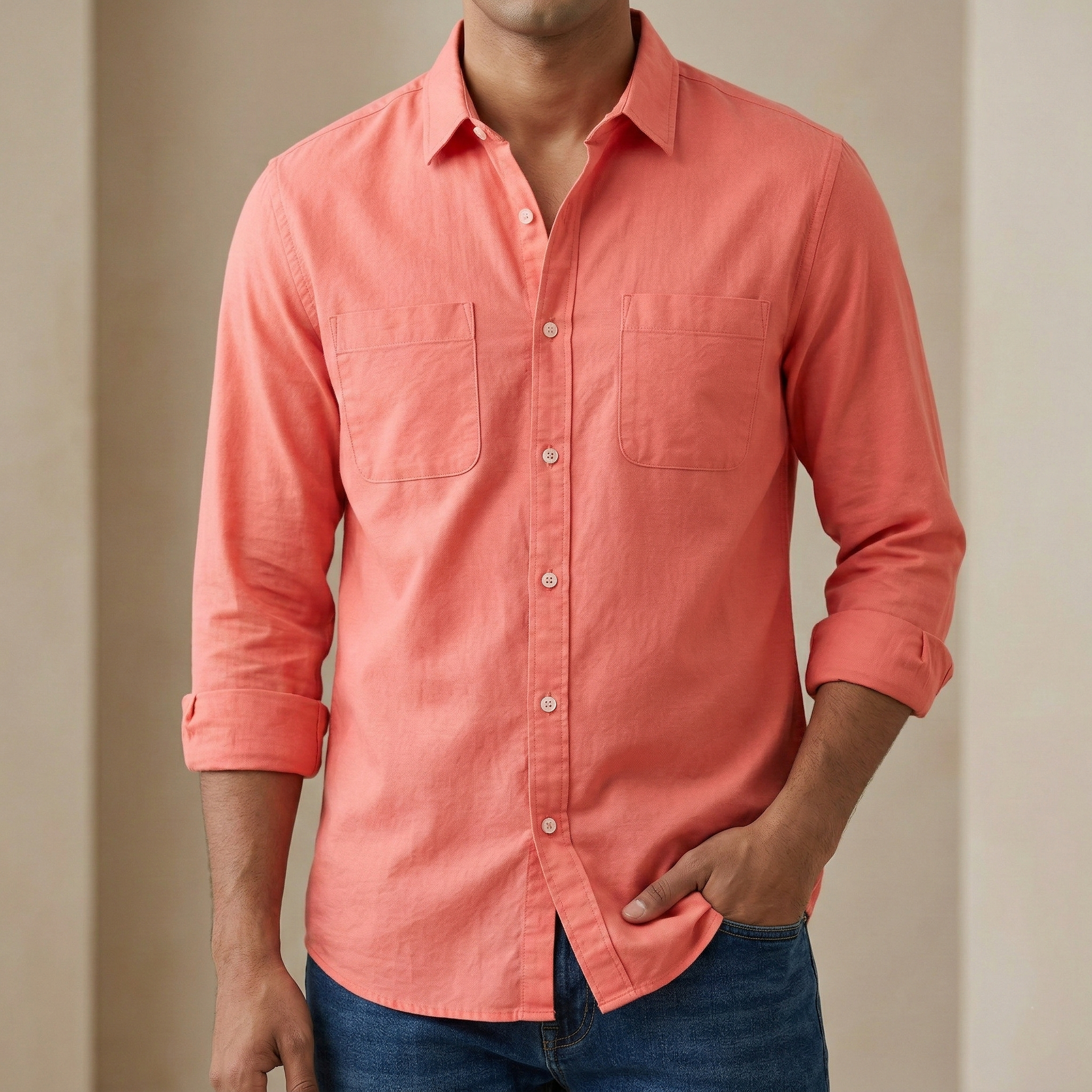 Men's Solid Colour Color Shirt (Deep pink)