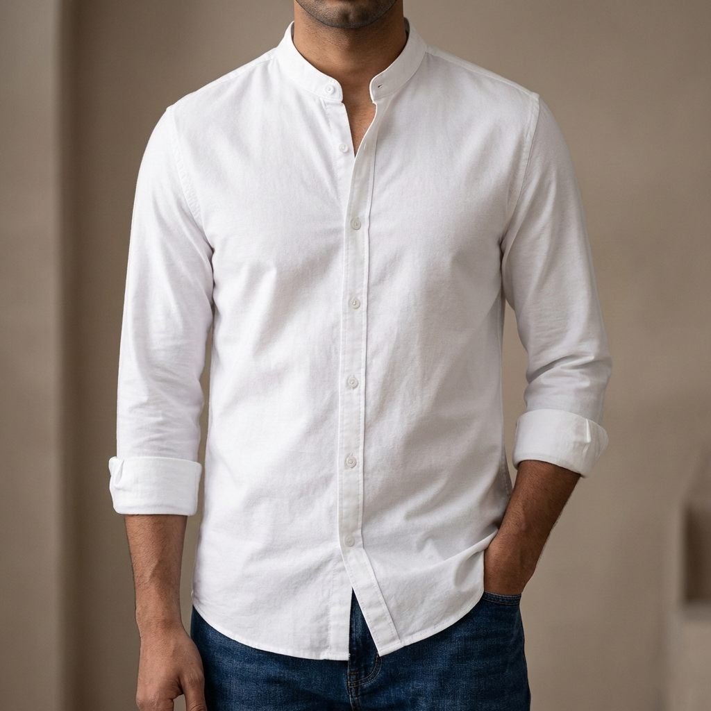 Men's Solid Colour Ban color Shirt  (white)