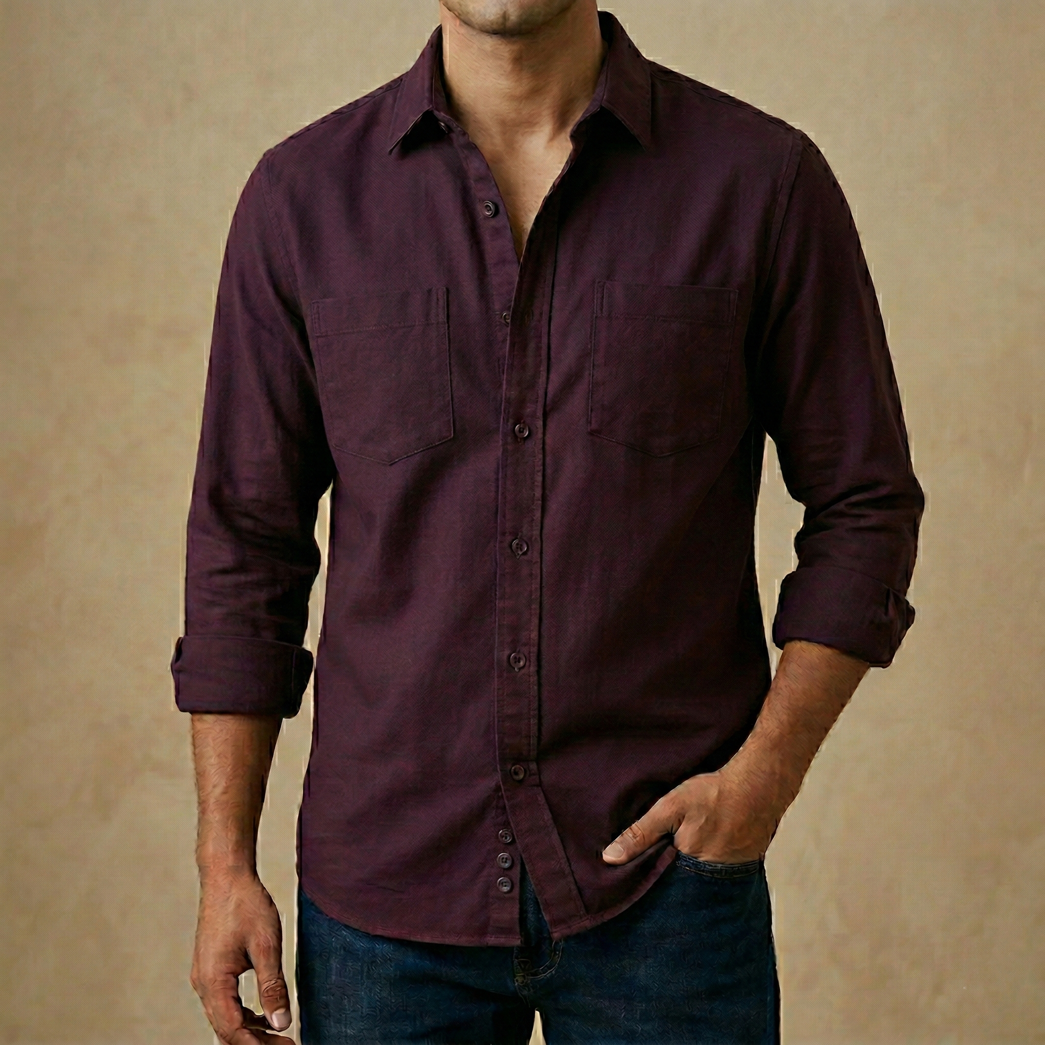 Men's Solid Colour Cotton Shirt (purple)